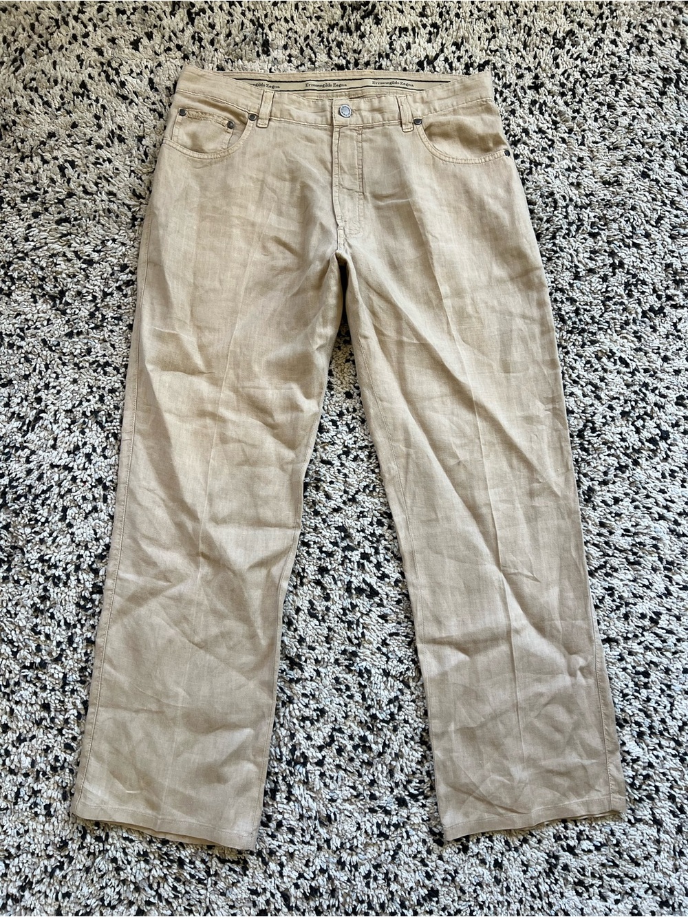 Ermenegildo Zegna 100% Linen Pants Tan Khaki 31” Inseam Men’s Size 36